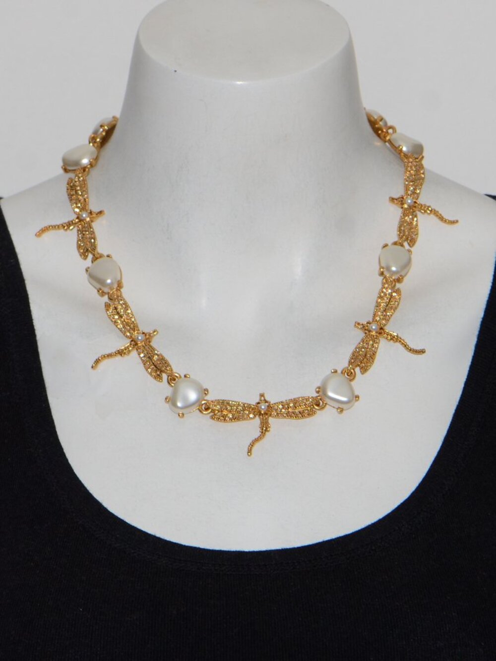 Oscar de la Renta  Pearly Crystal Pave Dragonfly Necklace
